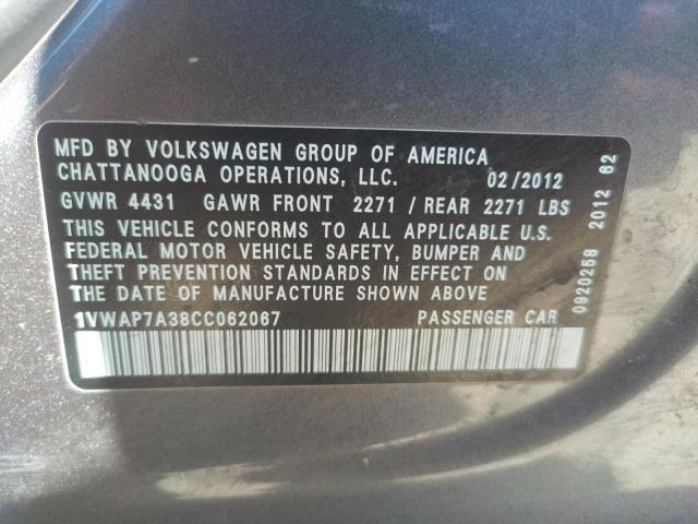 Photo 10 from auction – 2012 VOLKSWAGEN PASSAT S with VIN 1VWAP7A38CC062067