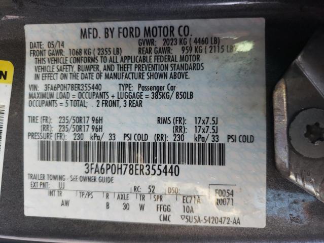 Photo 10 from auction – 2014 FORD FUSION SE with VIN 3FA6P0H78ER355440