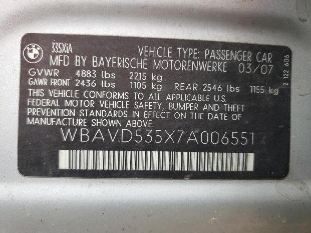 Photo 10 from auction – 2007 BMW 335 XI with VIN WBAVD535X7A006551
