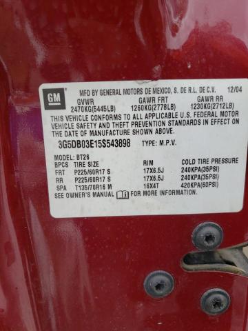 Photo 10 from auction – 2005 BUICK RENDEZVOUS with VIN 3G5DB03E15S543898