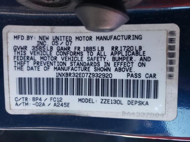 Photo 10 from auction – 2007 TOYOTA COROLLA CE with VIN 1NXBR32E07Z932920