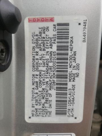 Photo 10 from auction – 2002 TOYOTA CAMRY LE with VIN JTDBF30K520003165