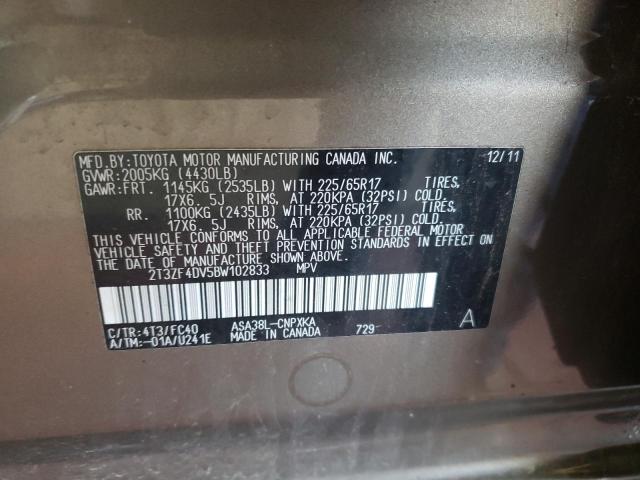 Photo 10 from auction – 2011 TOYOTA RAV4 with VIN 2T3ZF4DV5BW102833