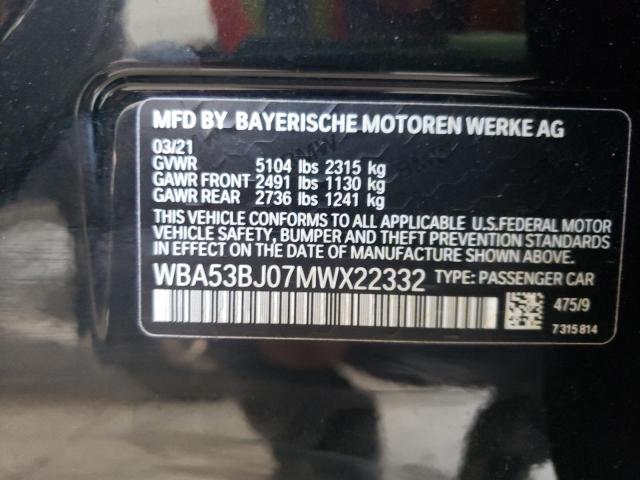 Photo 10 from auction – 2021 BMW 540 I with VIN WBA53BJ07MWX22332