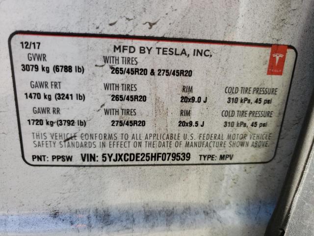 Photo 10 from auction – 2017 TESLA MODEL X with VIN 5YJXCDE25HF079539