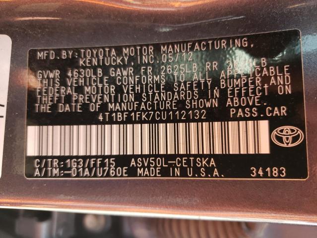 Photo 10 from auction – 2012 TOYOTA CAMRY BASE with VIN 4T1BF1FK7CU112132
