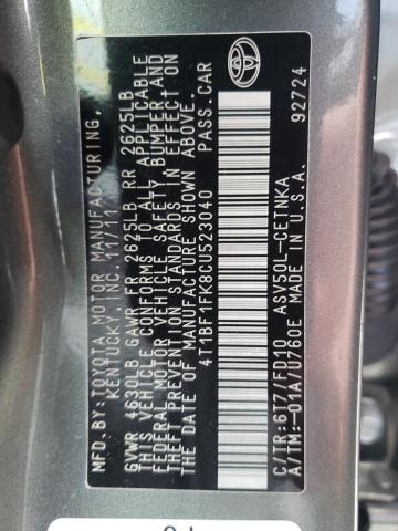 Photo 10 from auction – 2012 TOYOTA CAMRY BASE with VIN 4T1BF1FK8CU523040