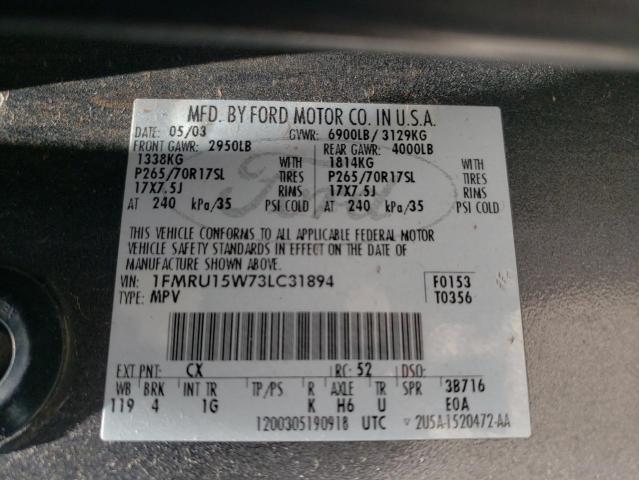 Photo 10 from auction – 2003 FORD EXPEDITION with VIN 1FMRU15W73LC31894