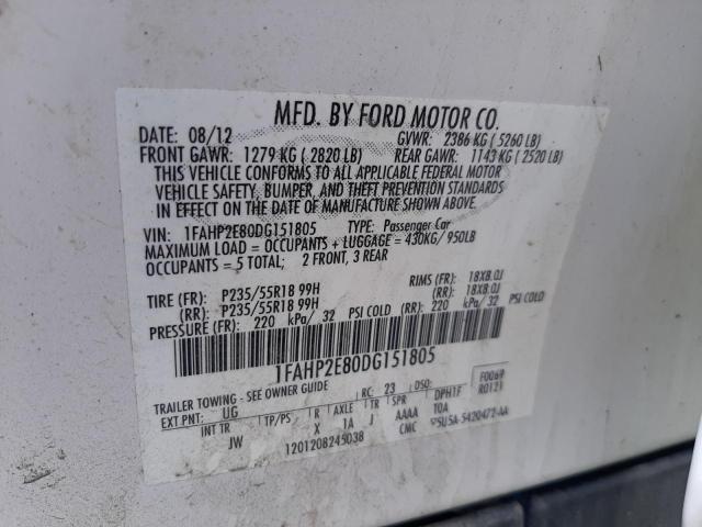 Photo 10 from auction – 2013 FORD TAURUS SEL with VIN 1FAHP2E80DG151805
