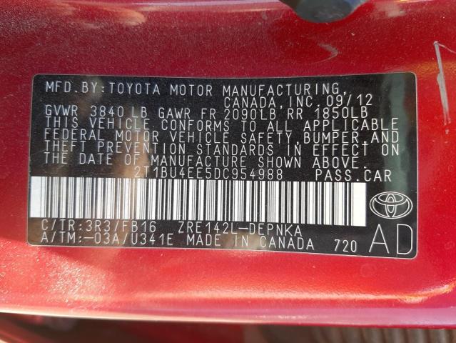Photo 10 from auction – 2013 TOYOTA COROLLA BA with VIN 2T1BU4EE5DC954988
