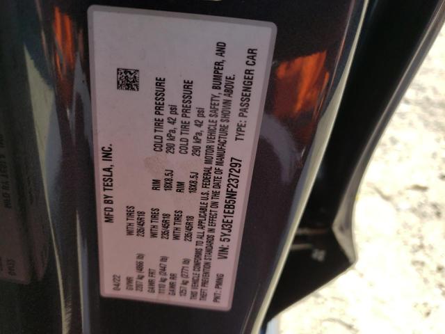 Photo 10 from auction – 2022 TESLA MODEL 3 with VIN 5YJ3E1EB5NF237297