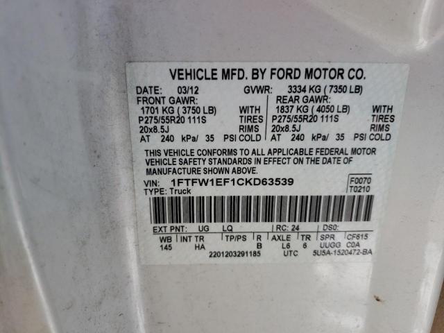 Photo 10 from auction – 2012 FORD F150 SUPER with VIN 1FTFW1EF1CKD63539