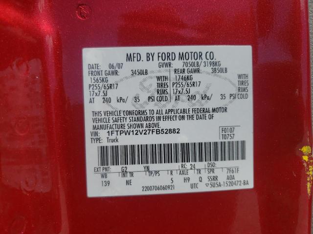 Photo 10 from auction – 2007 FORD F150 SUPER with VIN 1FTPW12V27FB52882