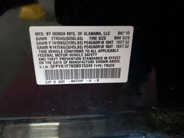 Photo 10 from auction – 2013 HONDA RIDGELINE with VIN 5FPYK1F78DB015349