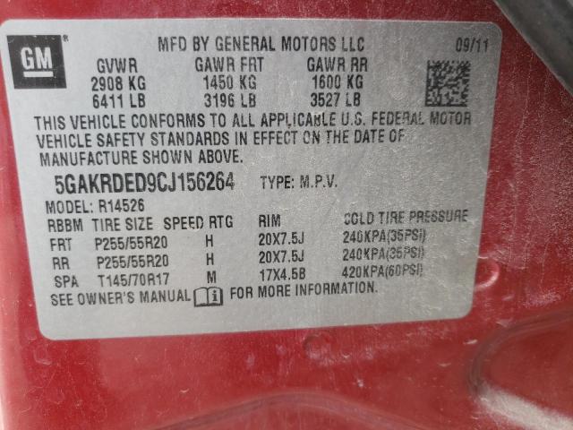 Photo 10 from auction – 2012 BUICK ENCLAVE with VIN 5GAKRDED9CJ156264