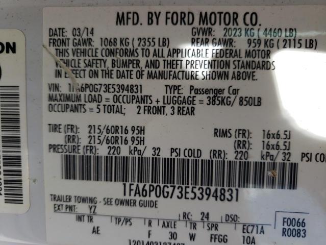 Photo 10 from auction – 2014 FORD FUSION S with VIN 1FA6P0G73E5394831