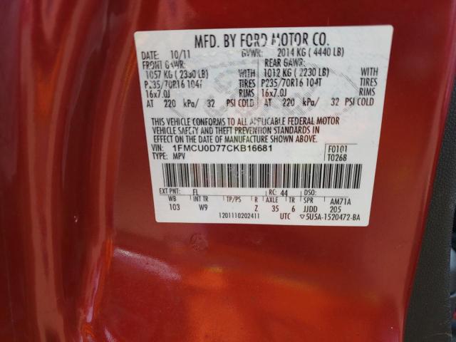Photo 10 from auction – 2012 FORD ESCAPE XLT with VIN 1FMCU0D77CKB16681