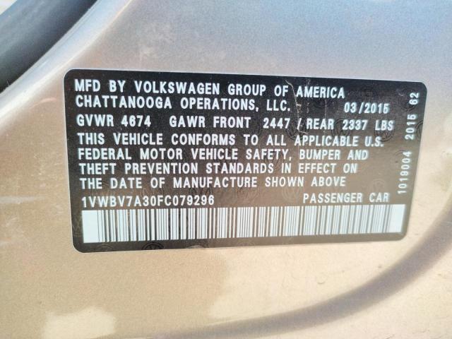 Photo 10 from auction – 2015 VOLKSWAGEN PASSAT SE with VIN 1VWBV7A30FC079296