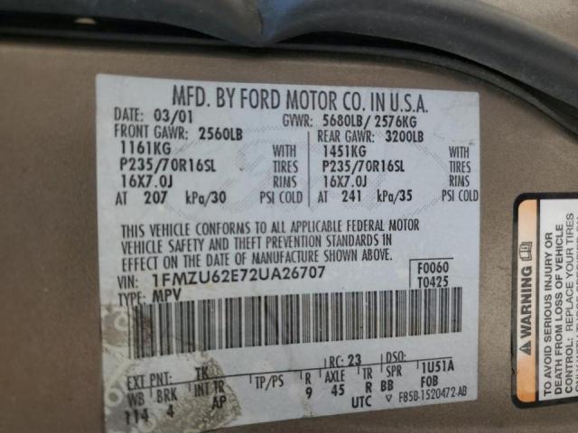 Photo 10 from auction – 2002 FORD EXPLORER X with VIN 1FMZU62E72UA26707
