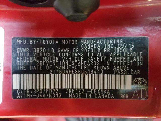 Photo 10 from auction – 2016 TOYOTA COROLLA L with VIN 2T1BURHE8GC518410