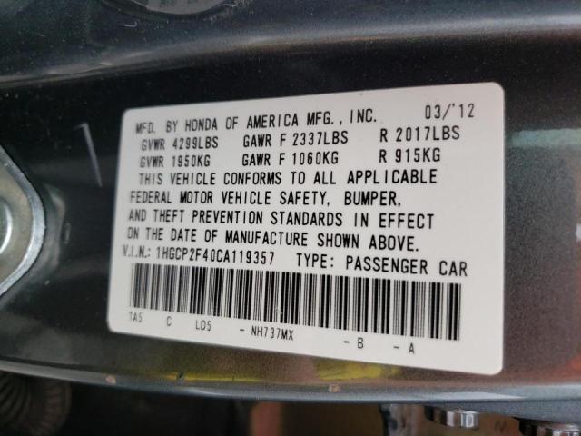 Photo 10 from auction – 2012 HONDA ACCORD LXP with VIN 1HGCP2F40CA119357