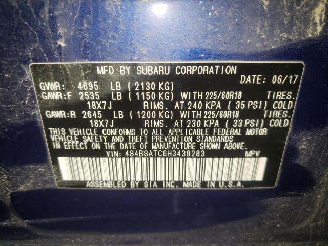 Photo 10 from auction – 2017 SUBARU OUTBACK TO with VIN 4S4BSATC6H3438283