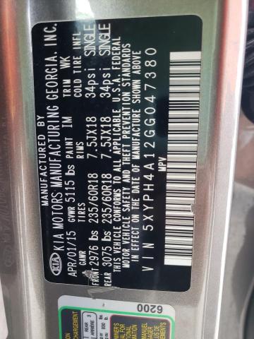 Photo 10 from auction – 2016 KIA SORENTO EX with VIN 5XYPH4A12GG047380