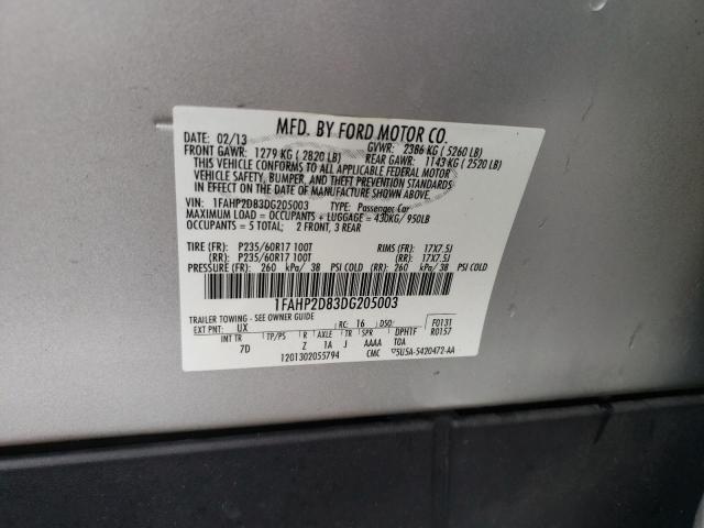 Photo 10 from auction – 2013 FORD TAURUS SE with VIN 1FAHP2D83DG205003