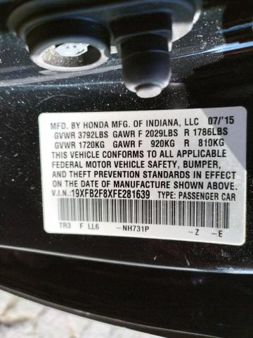 Photo 10 from auction – 2015 HONDA CIVIC EX with VIN 19XFB2F8XFE281639