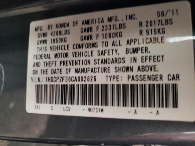 Photo 10 from auction – 2012 HONDA ACCORD LX with VIN 1HGCP2F36CA002826