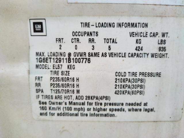 Photo 10 from auction – 2001 CADILLAC ELDORADO T with VIN 1G6ET12911B100776