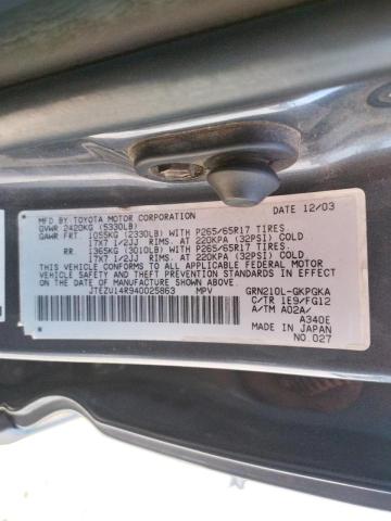Photo 10 from auction – 2004 TOYOTA 4RUNNER SR with VIN JTEZU14R940025863