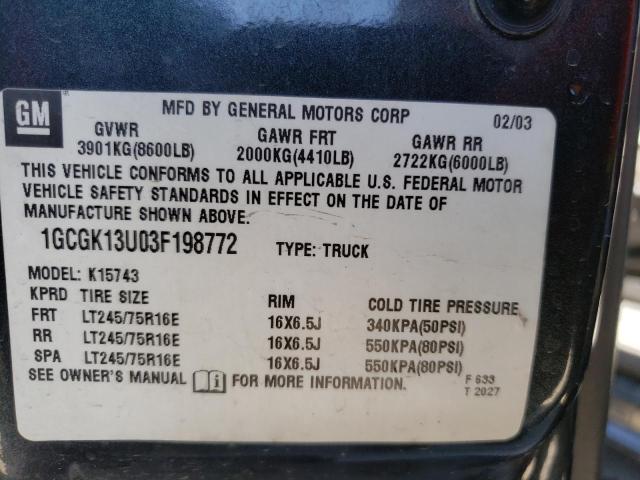 Photo 10 from auction – 2003 CHEVROLET SILVERADO with VIN 1GCGK13U03F198772
