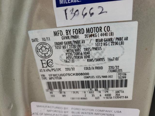 Photo 10 from auction – 2012 FORD ESCAPE XLT with VIN 1FMCU0D75CKB08000