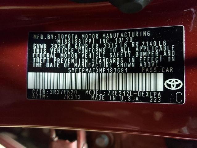 Photo 10 from auction – 2021 TOYOTA COROLLA LE with VIN 5YFEPMAEXMP183681