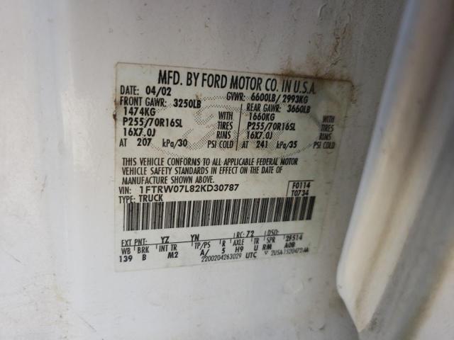 Photo 10 from auction – 2002 FORD F150 SUPER with VIN 1FTRW07L82KD30787