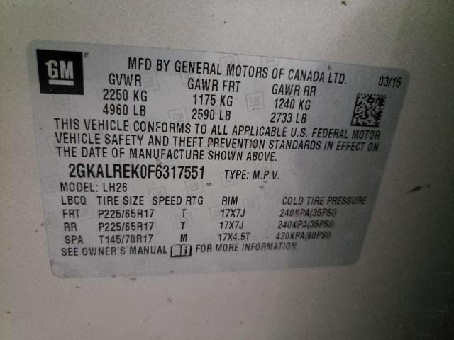 Photo 10 from auction – 2015 GMC TERRAIN SL with VIN 2GKALREK0F6317551