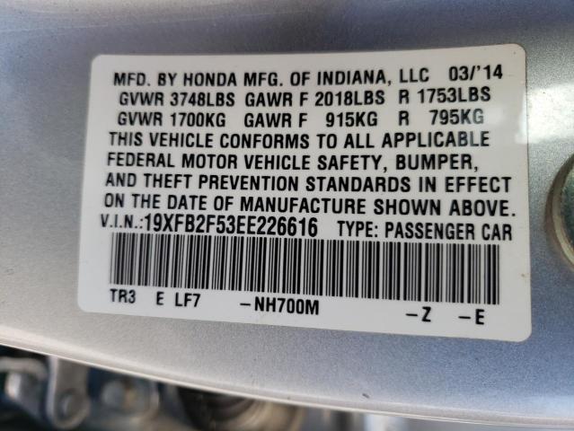 Photo 10 from auction – 2014 HONDA CIVIC LX with VIN 19XFB2F53EE226616