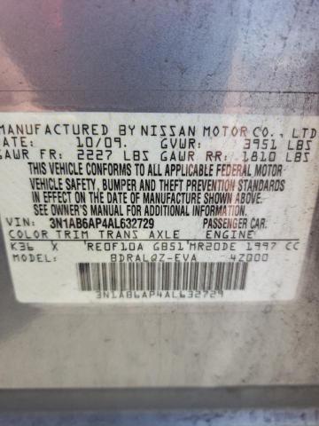 Photo 10 from auction – 2010 NISSAN SENTRA 2.0 with VIN 3N1AB6AP4AL632729