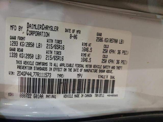 Photo 10 from auction – 2007 DODGE GRAND CARA with VIN 2D4GP44L77R111573