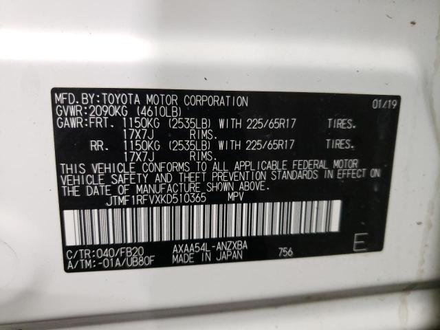 Photo 10 from auction – 2019 TOYOTA RAV4 LE with VIN JTMF1RFVXKD510365