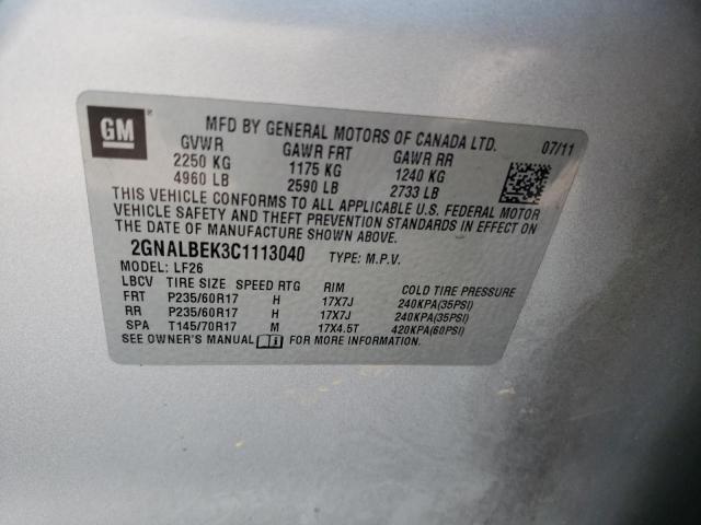 Photo 10 from auction – 2012 CHEVROLET EQUINOX LS with VIN 2GNALBEK3C1113040
