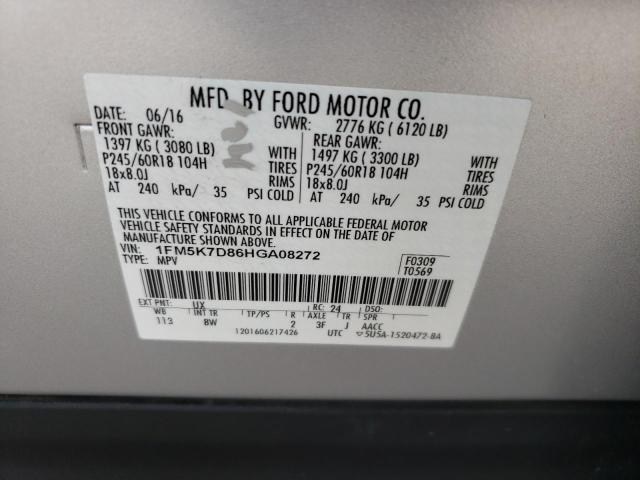 Photo 10 from auction – 2017 FORD EXPLORER X with VIN 1FM5K7D86HGA08272