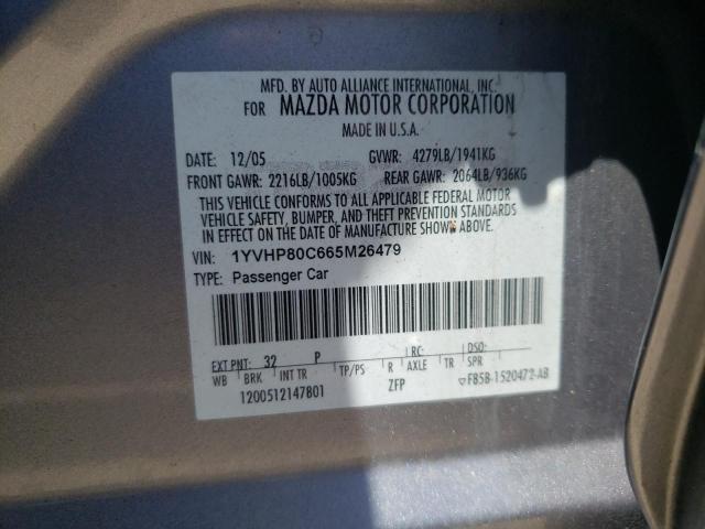 Photo 10 from auction – 2006 MAZDA 6 I with VIN 1YVHP80C665M26479