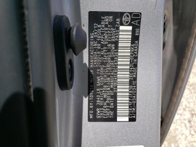 Photo 10 from auction – 2012 TOYOTA COROLLA BA with VIN 2T1BU4EE8CC838361