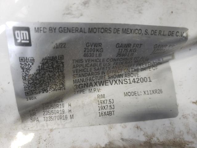Photo 10 from auction – 2022 CHEVROLET EQUINOX RS with VIN 3GNAXWEVXNS142001