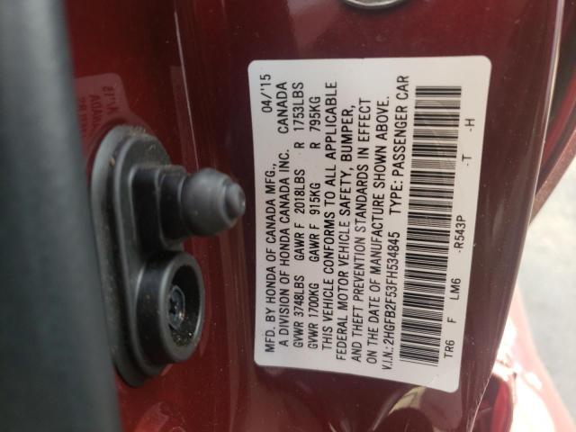 Photo 10 from auction – 2015 HONDA CIVIC LX with VIN 2HGFB2F53FH534845