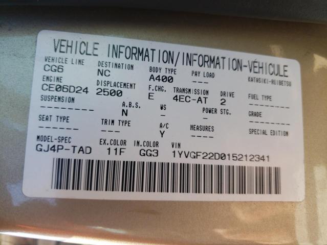 Photo 10 from auction – 2001 MAZDA 626 ES with VIN 1YVGF22D015212341