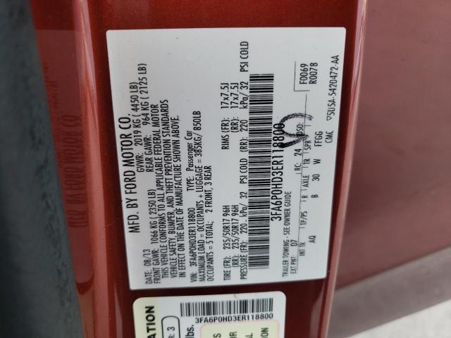 Photo 10 from auction – 2014 FORD FUSION SE with VIN 3FA6P0HD3ER118800