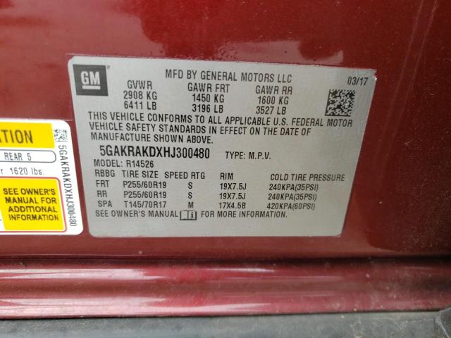 Photo 10 from auction – 2017 BUICK ENCLAVE with VIN 5GAKRAKDXHJ300480